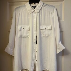Bogari || White Button Down Blouse || Size XXL  || TWO FLAWS || NWT